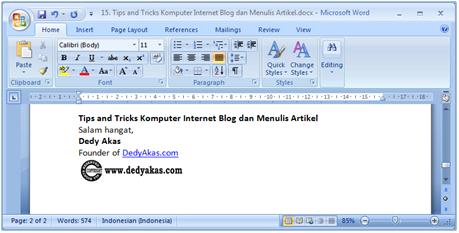 Dedy Akas Tips and Tricks Komputer Internet Blog dan Menulis Artikel