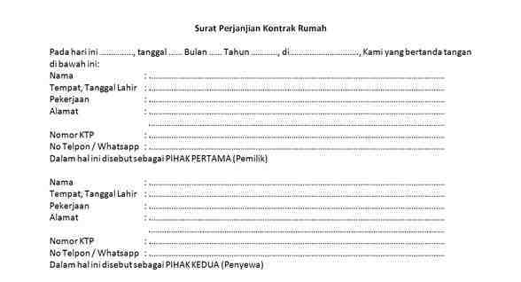 Surat Perjanjian Kontrak Rumah 1 Lembar Dedy Akas Website